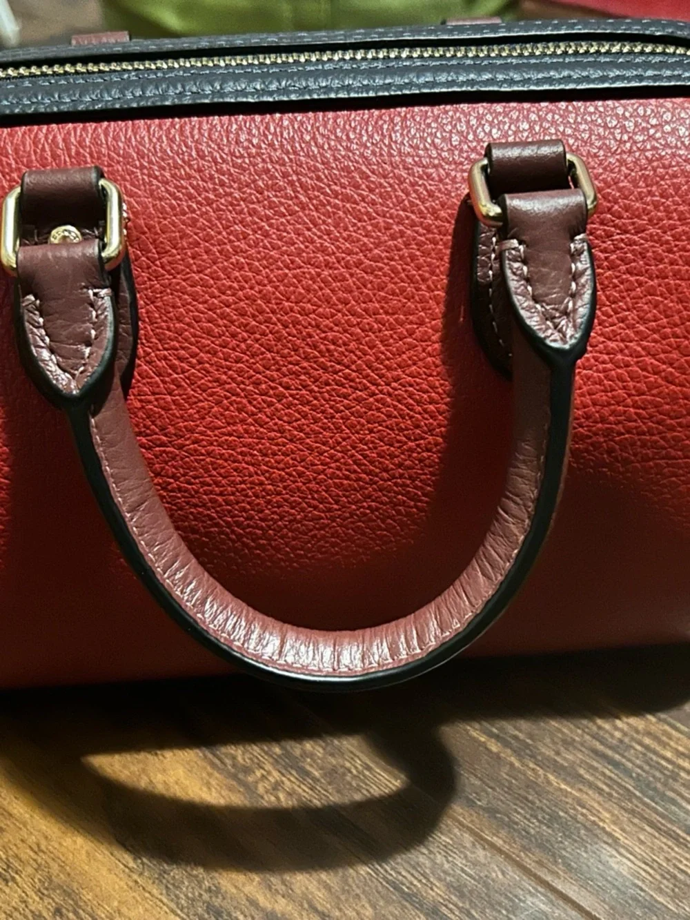 Coach ROWAN Red and Blue Pebbled Leather Mini Satchel with Gold Hardware - Picture 3 of 9